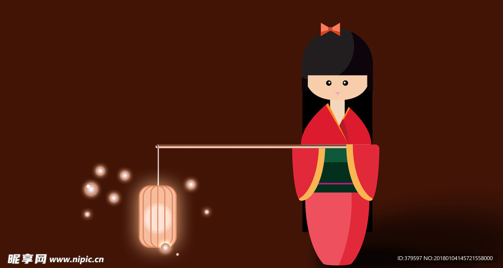 红色和服卡通动漫女孩