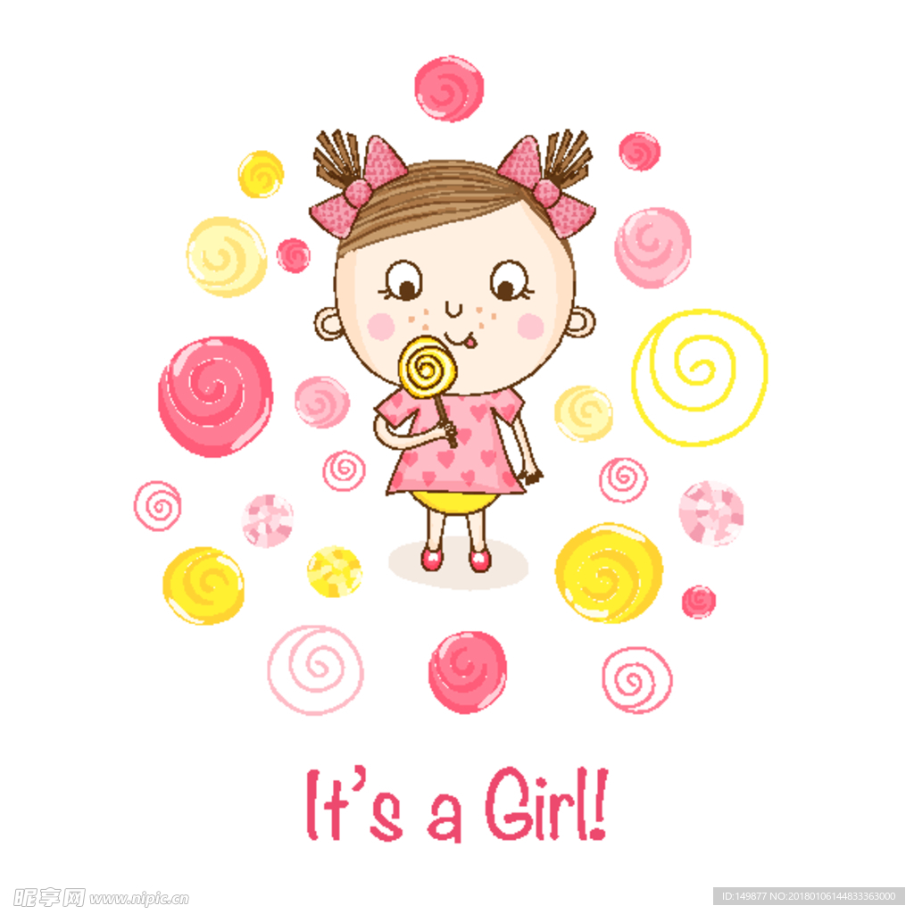 卡通可爱女婴宝宝诞生百日邀请卡