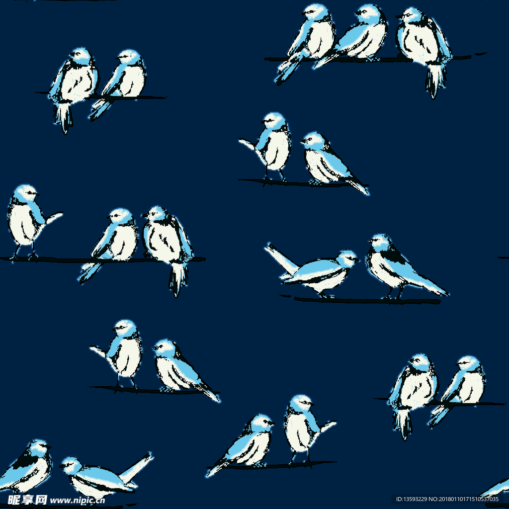 女装花型蓝色小鸟