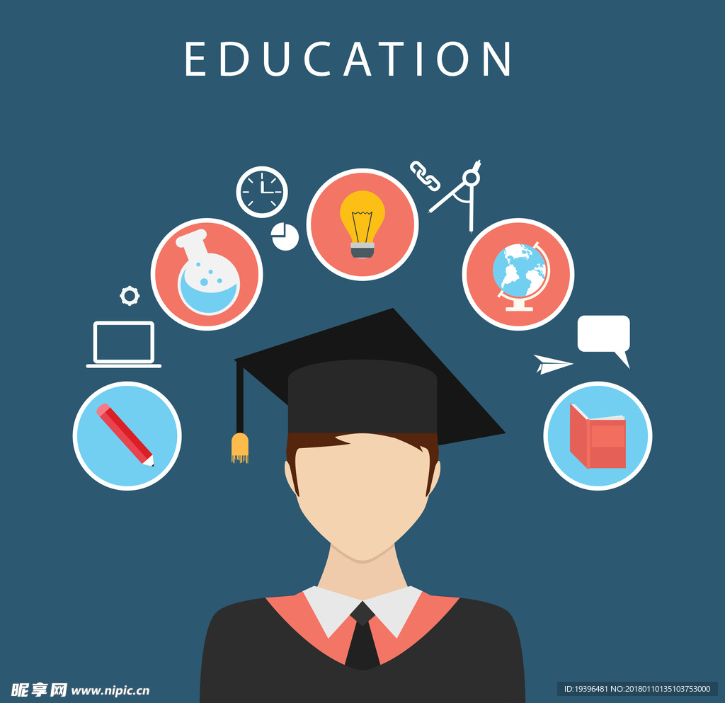 扁平化简洁教育博士帽