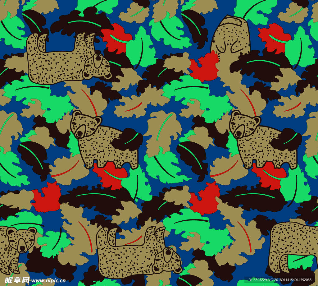 童装卡通树叶狗熊