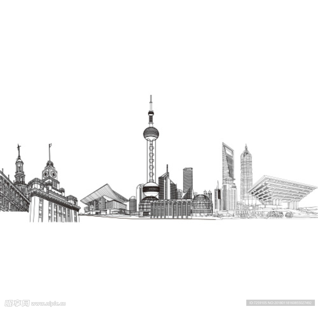 手绘上海地标建筑