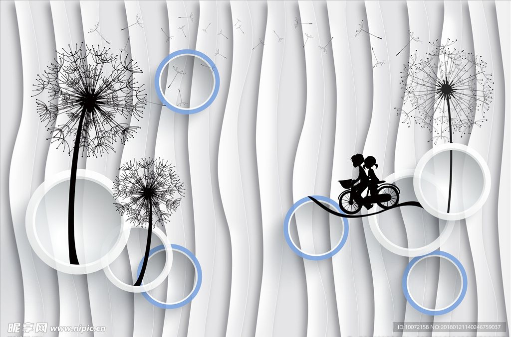 3D圆圈简约蒲公英背景