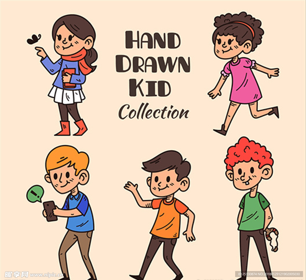 5款彩绘动感儿童矢量素材