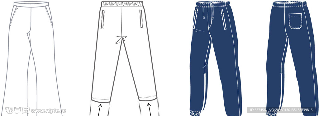 4条 裤子 矢量 线条
