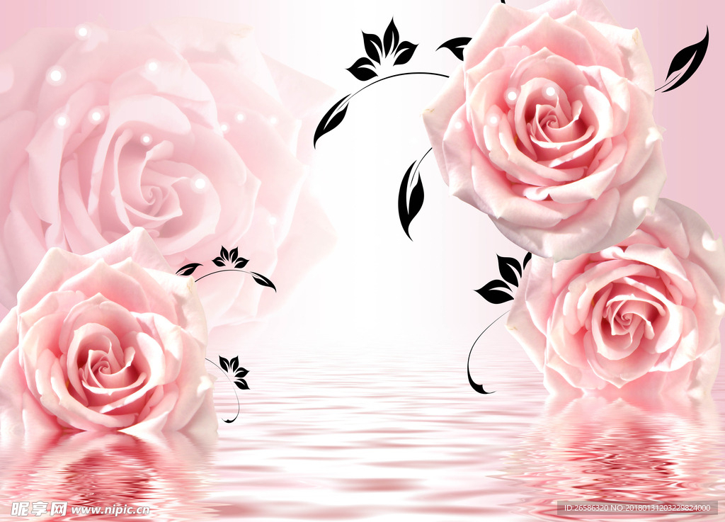 粉色牡丹化电视背景墙