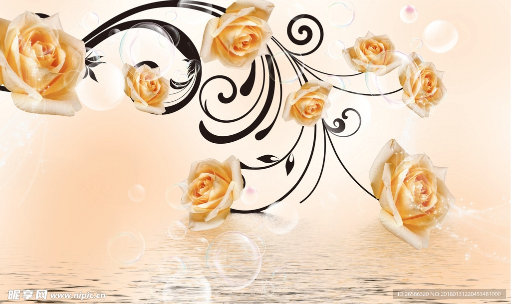 牡丹花电视背景墙