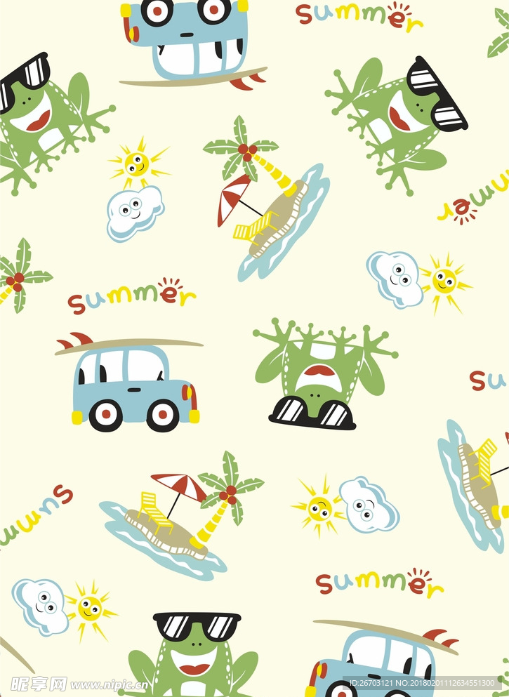 卡通汽车花型素材AI矢量图单循