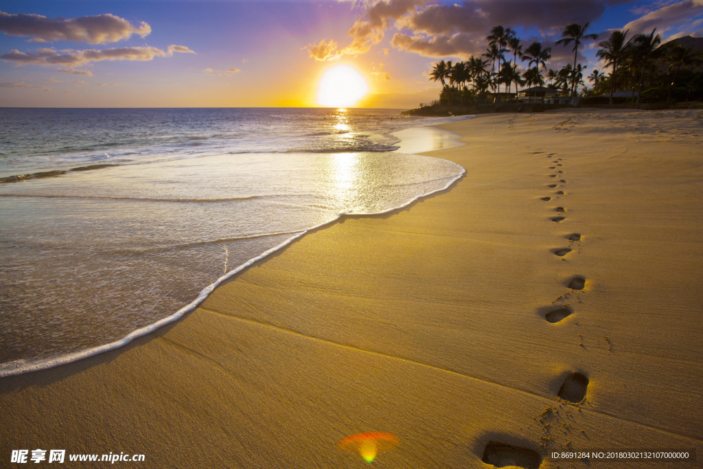 海浪 沙滩 脚印 海岸