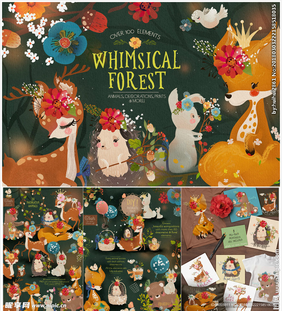 手绘魔法森林水彩画