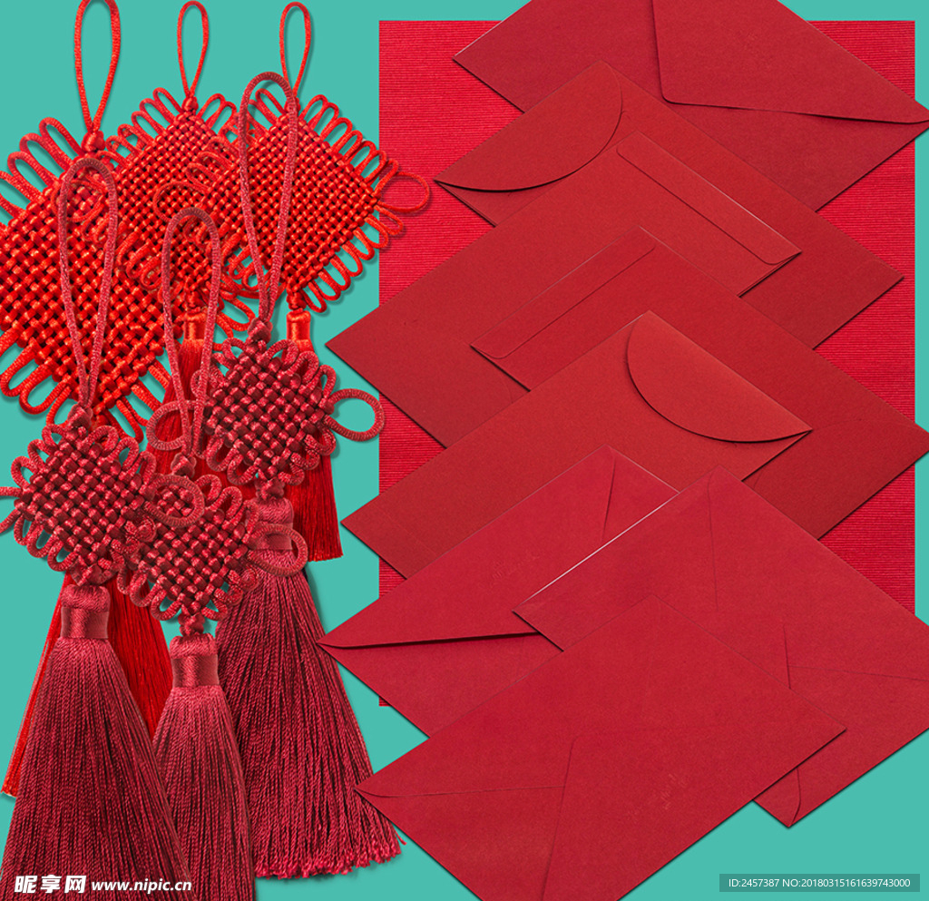 高清红色中国结及红包素材