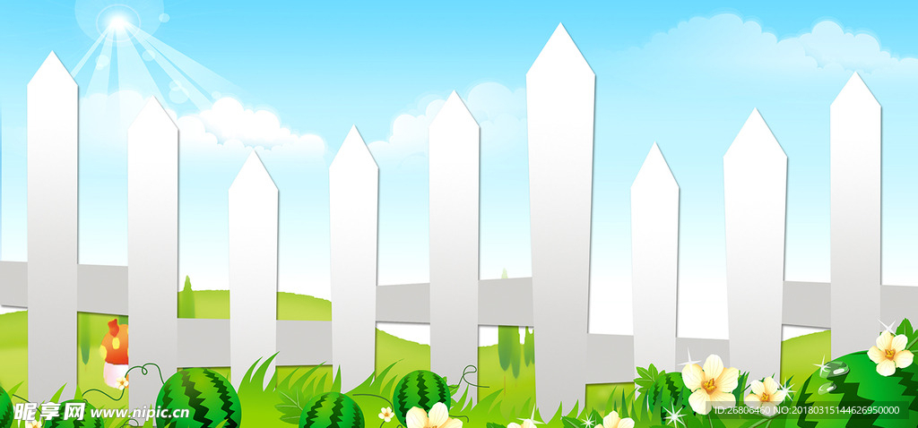 卡通栅栏西瓜地