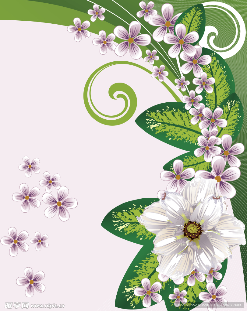 清新绿叶花朵移门图