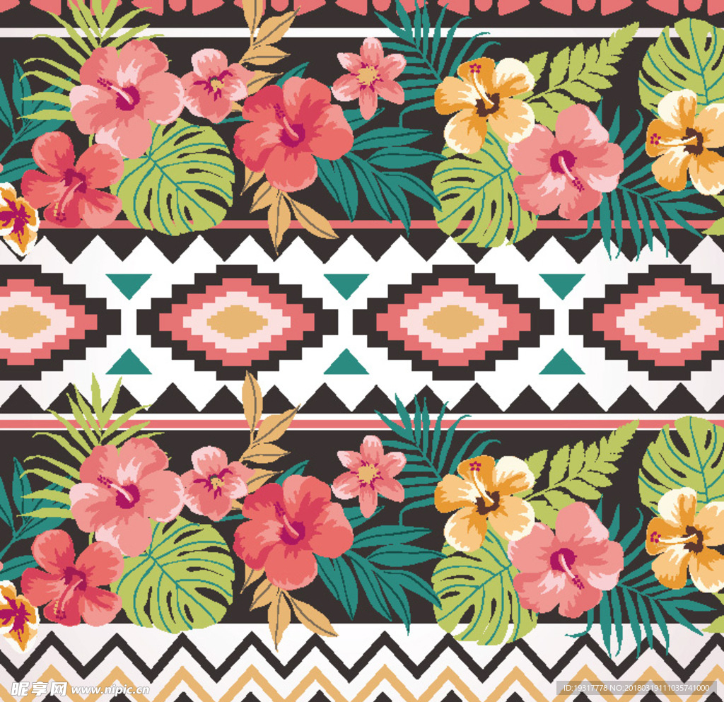 热带植物 民俗几何 花型