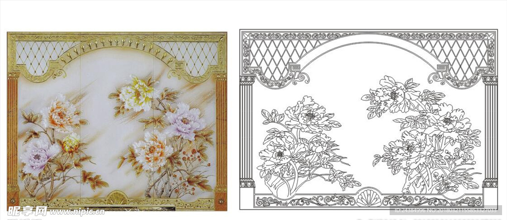 牡丹 欧式 罗马柱