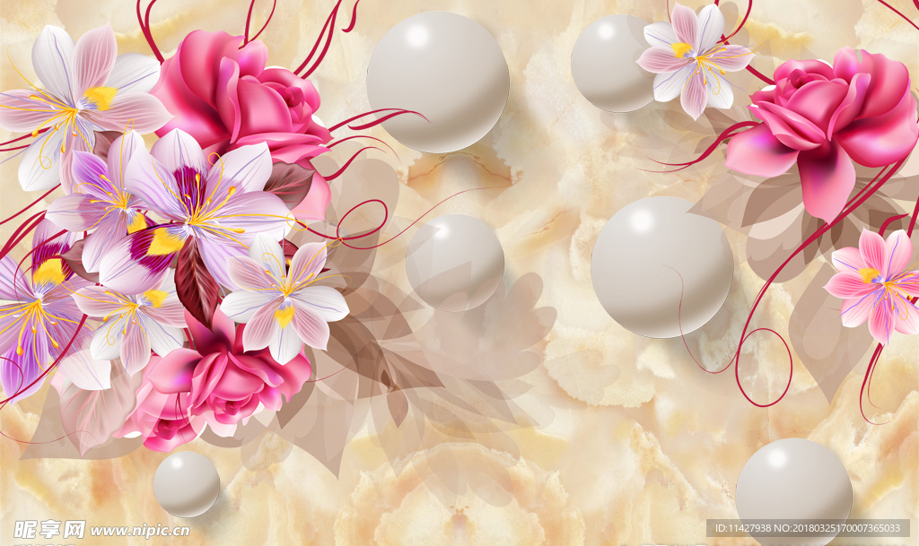 3D花卉电视背景墙