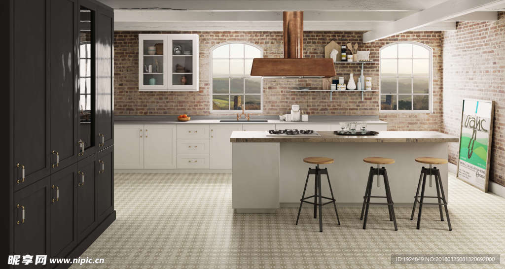 工业风格厨房效果图