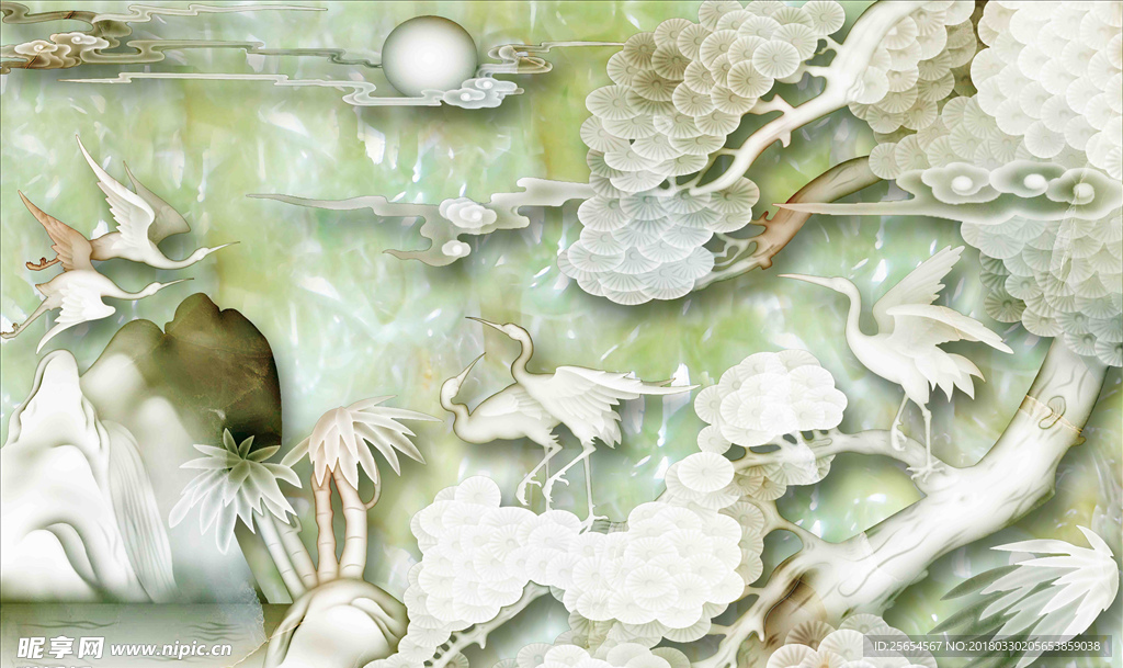 松鹤延年大理石背景墙