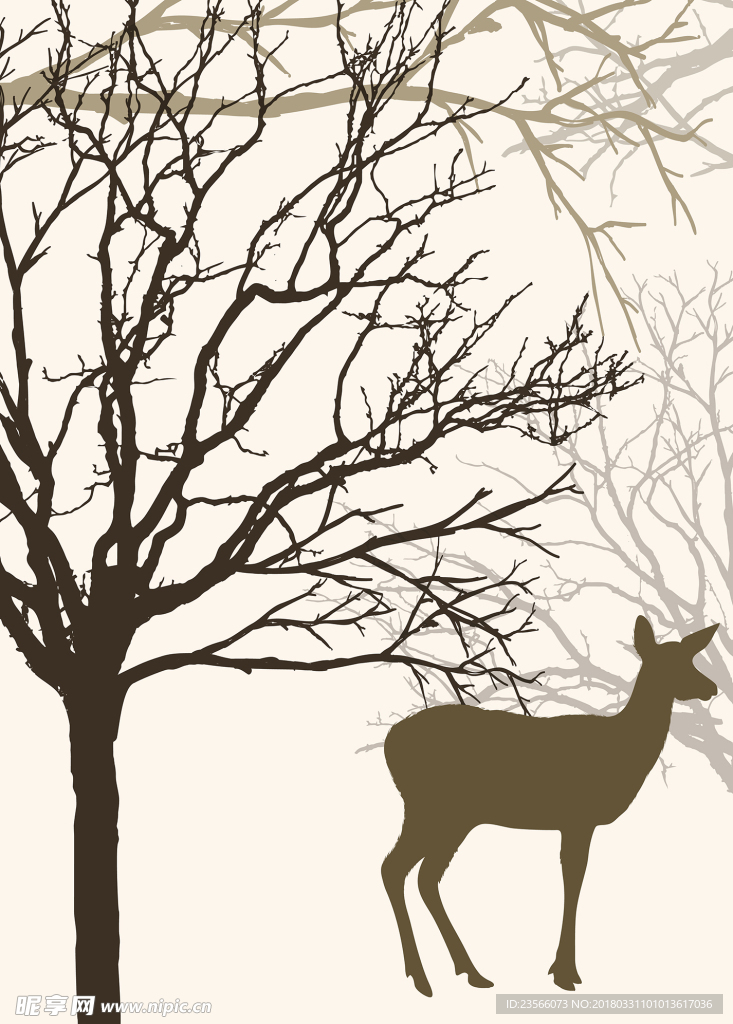 北欧森林麋鹿图画