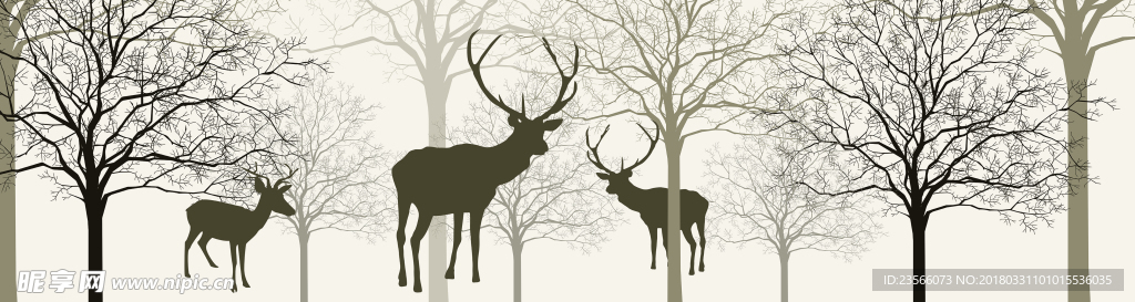 北欧森林麋鹿画