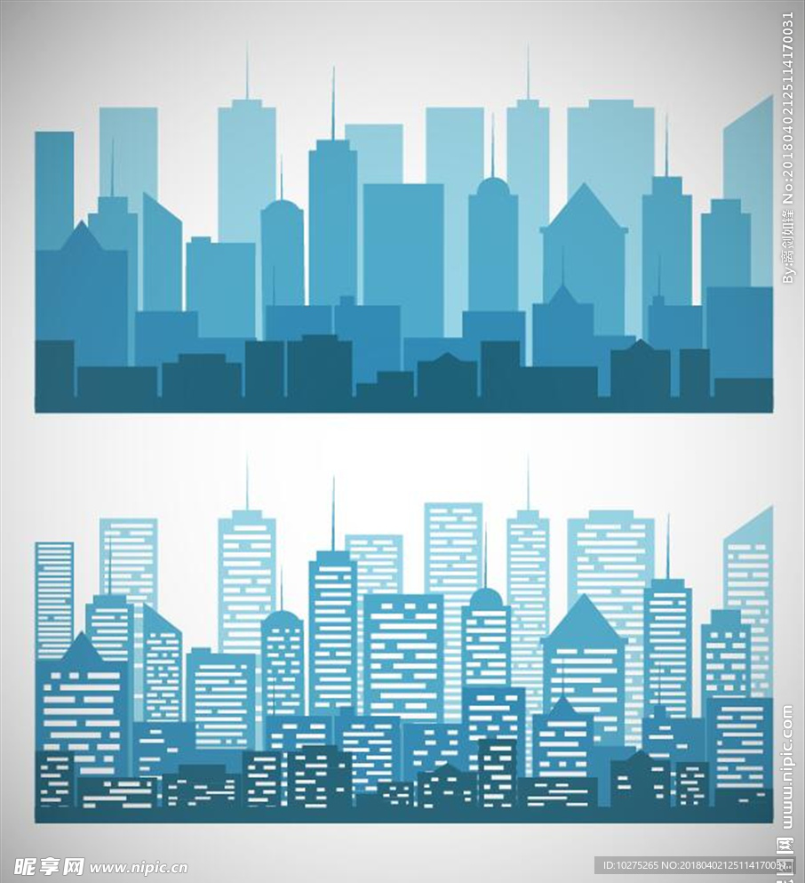 城市蓝色剪影合集矢量素材