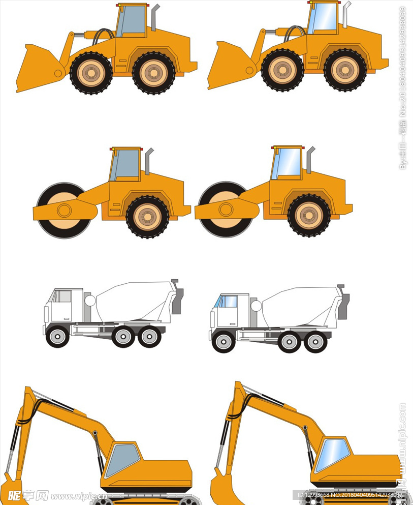 工地交通工具卡通矢量图
