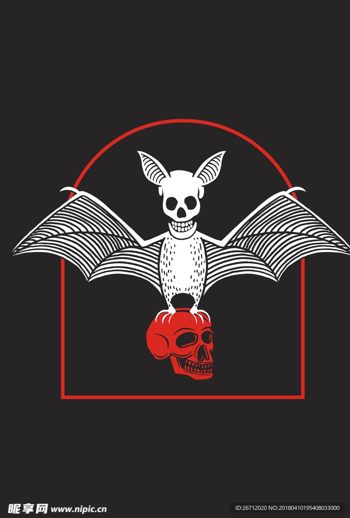 时尚蝙蝠骷髅头潮牌简约T恤印花