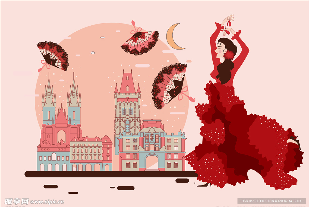 矢量卡通手绘女人跳舞斗牛舞