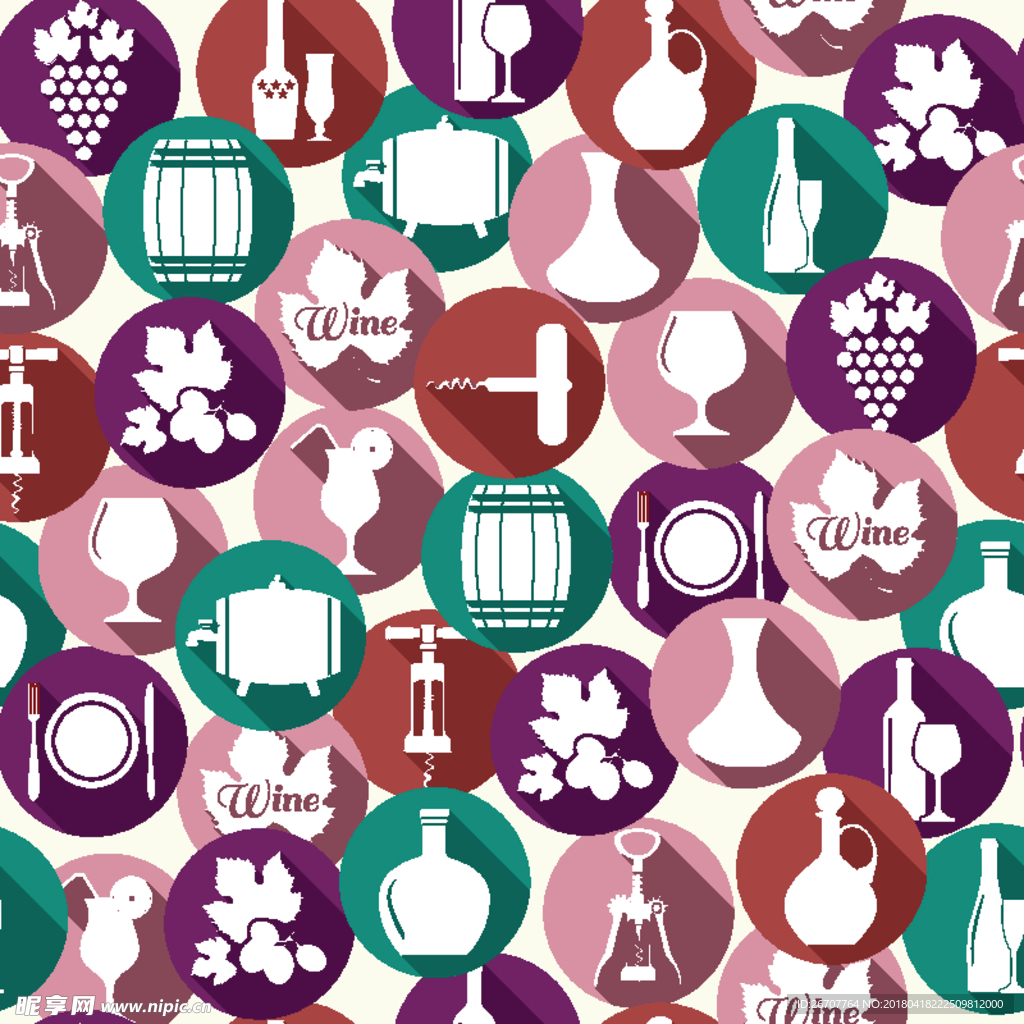 创意圆形葡萄酒元素无缝背景矢量