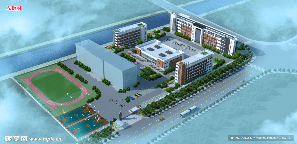 学校规划鸟瞰图设计案例效果图