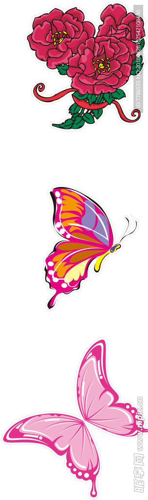 矢量图ai，月季花，蝴蝶