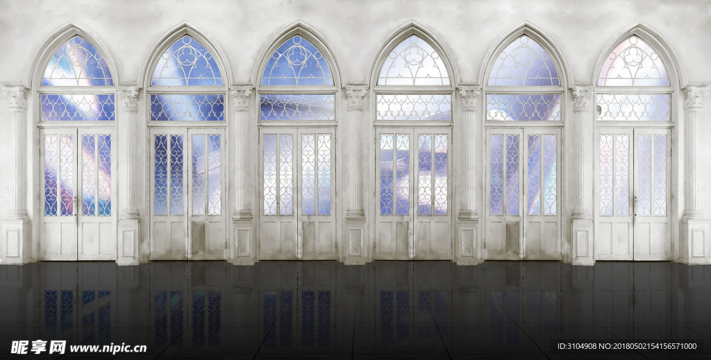 复古哥特风格白色欧式殿堂背景