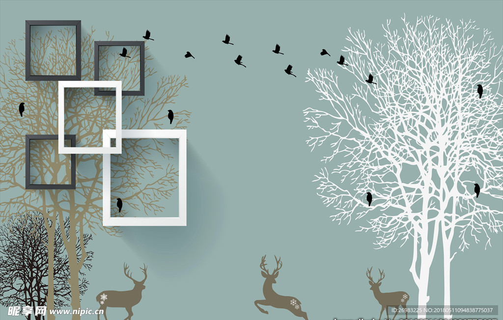 3D方块抽象树小鹿