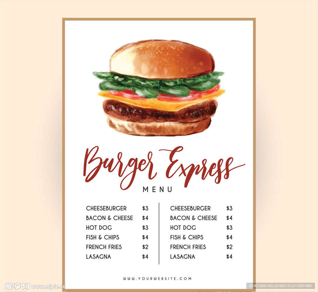 彩色汉堡包单页菜单设计