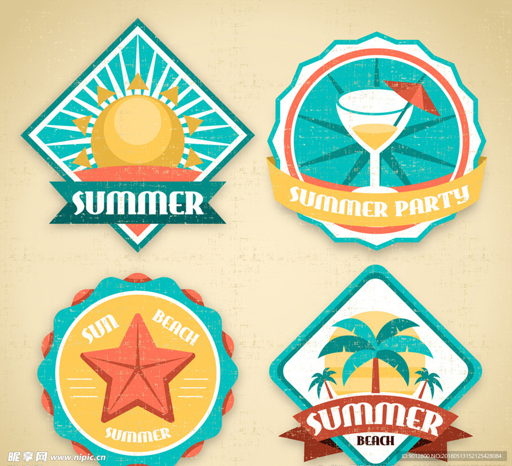复古夏季元素标签