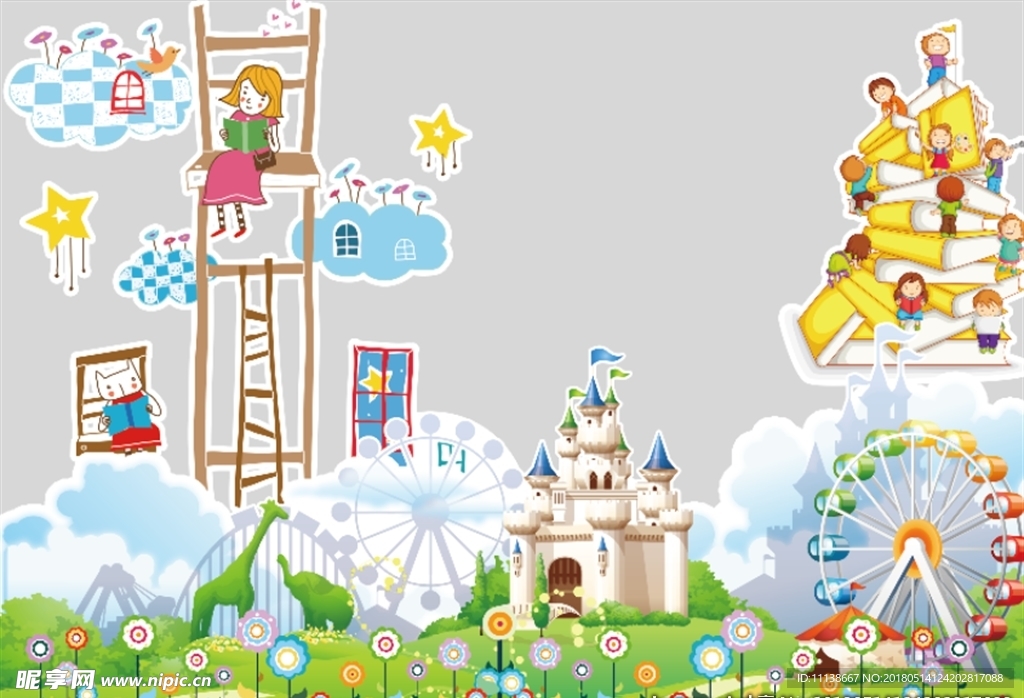 卡通  幼儿  少女  读书