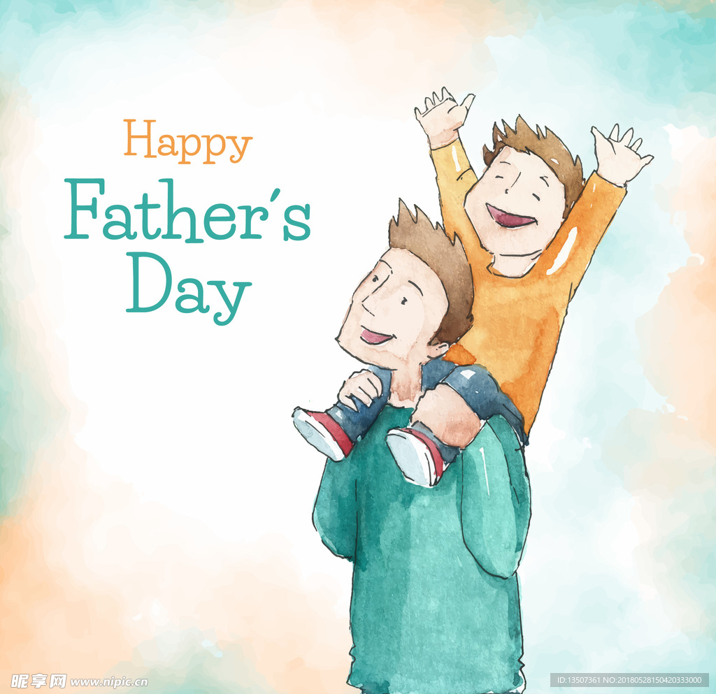 水彩画风格父亲节插画背景设计