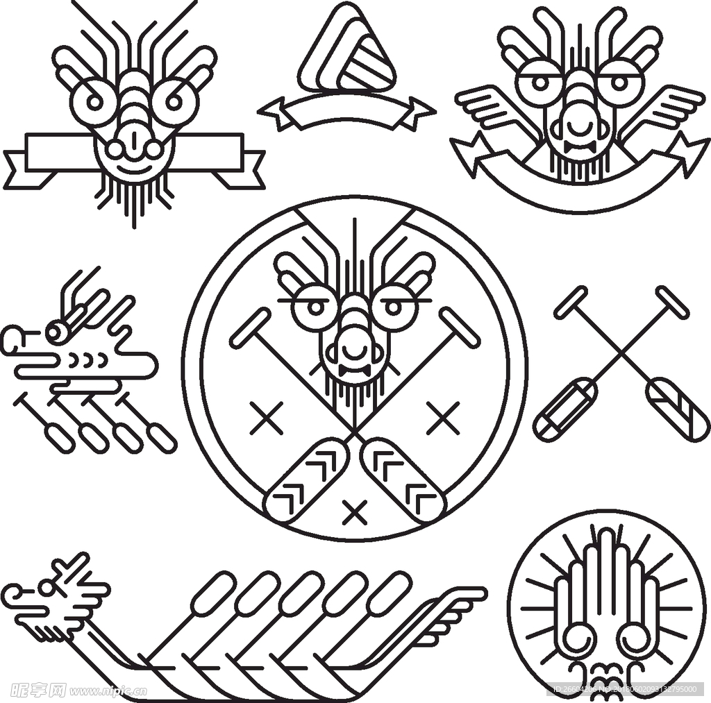 手绘线稿端午节龙舟