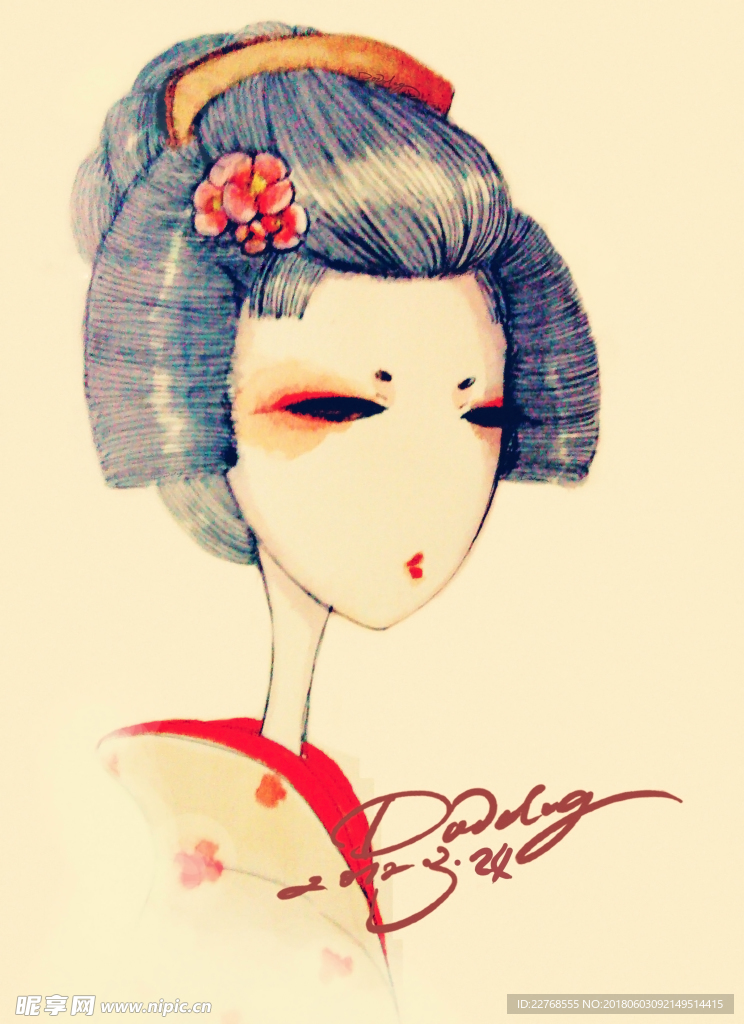 花季 手绘女孩 手绘花  卡通