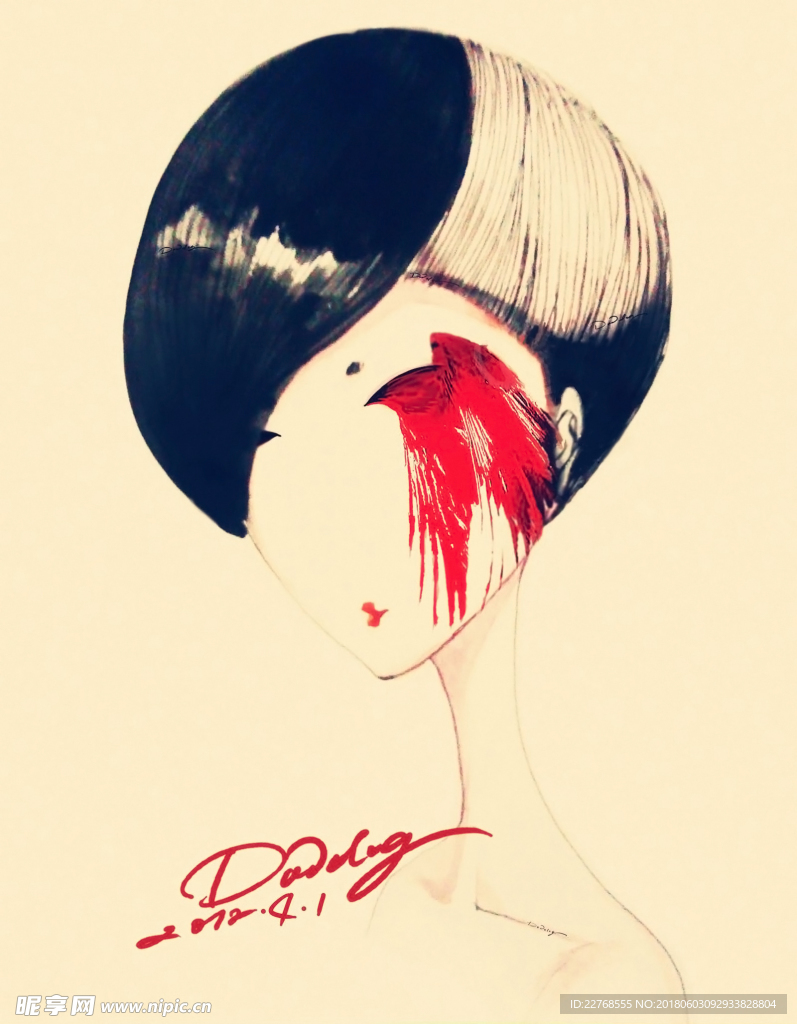 花季 手绘女孩 手绘花  卡通