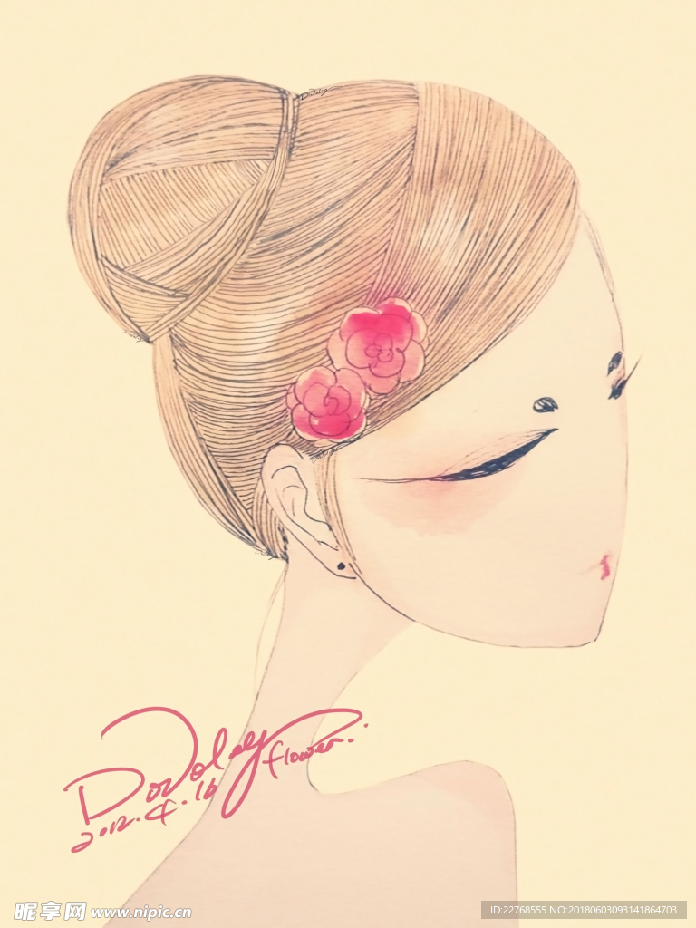 花季 手绘女孩 手绘花  卡通