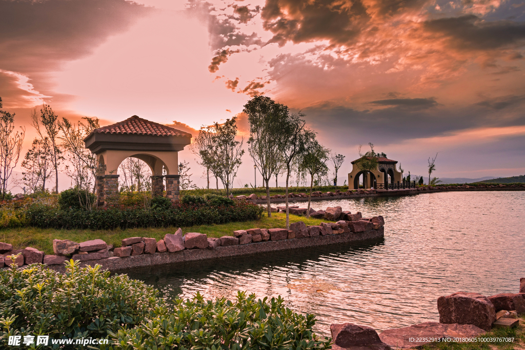 湖水  亭子 风光