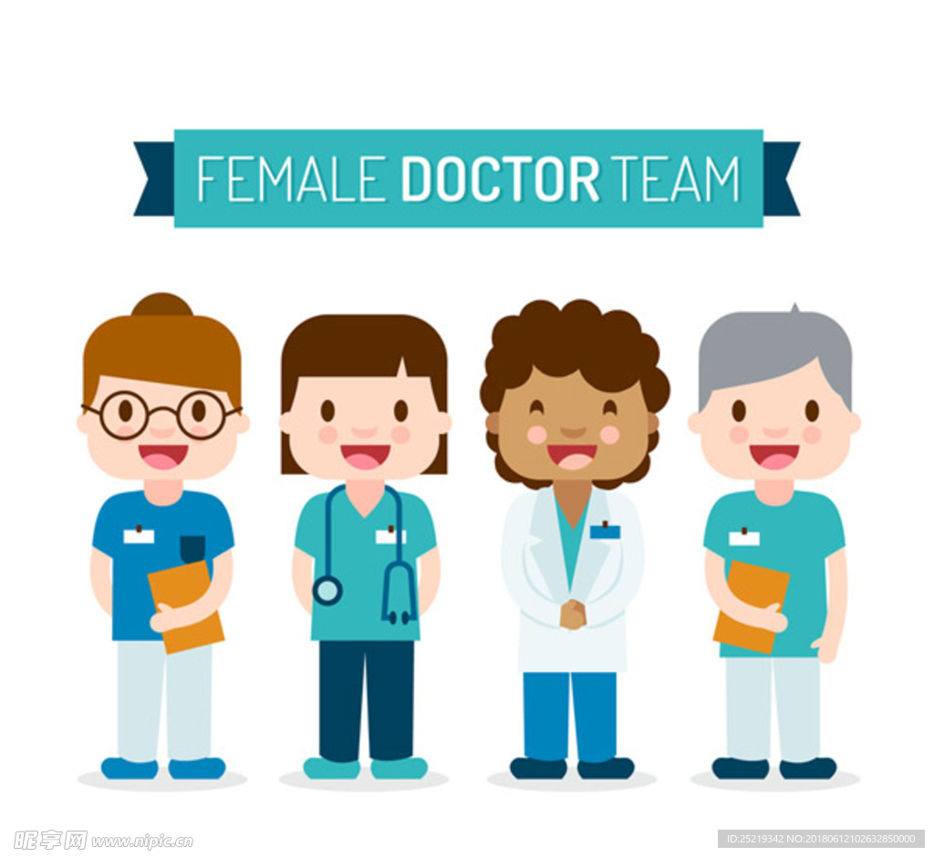 4款卡通医务人员设计矢量素材,