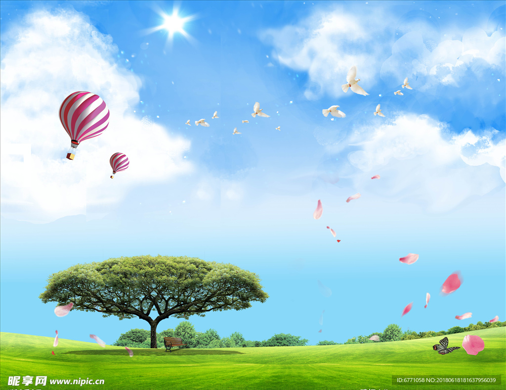 蓝天白云绿草地