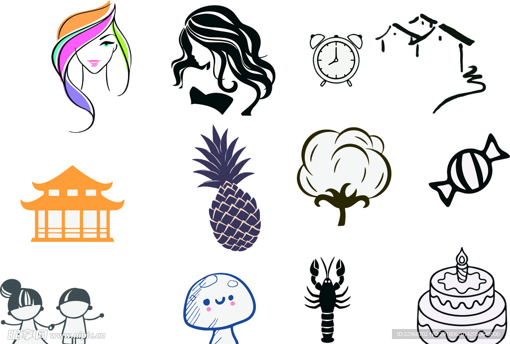 卡通简笔画素材  都市美女