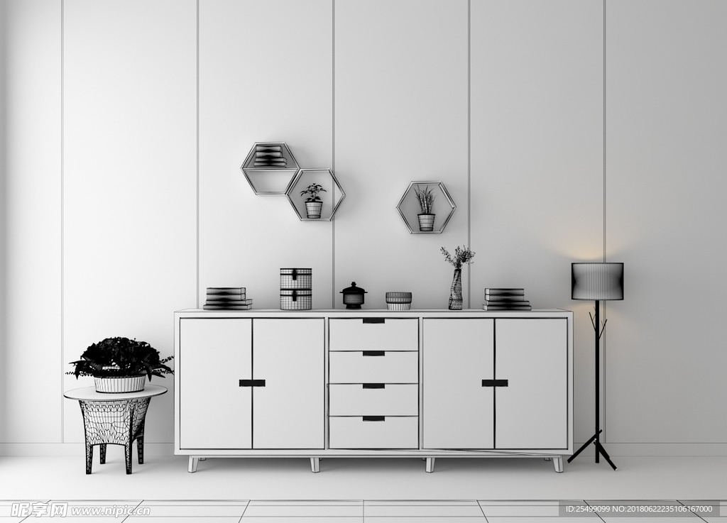 3D模型边柜斗柜矮柜挂画装饰品