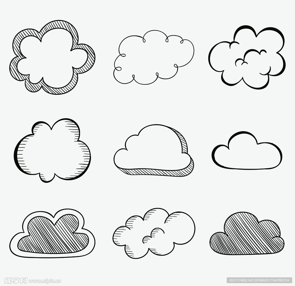 9款手绘云朵设计矢量图