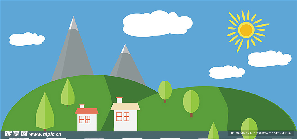 绿色原野公路场景插画