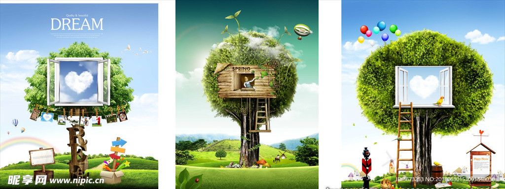 蓝天大树梯子素材