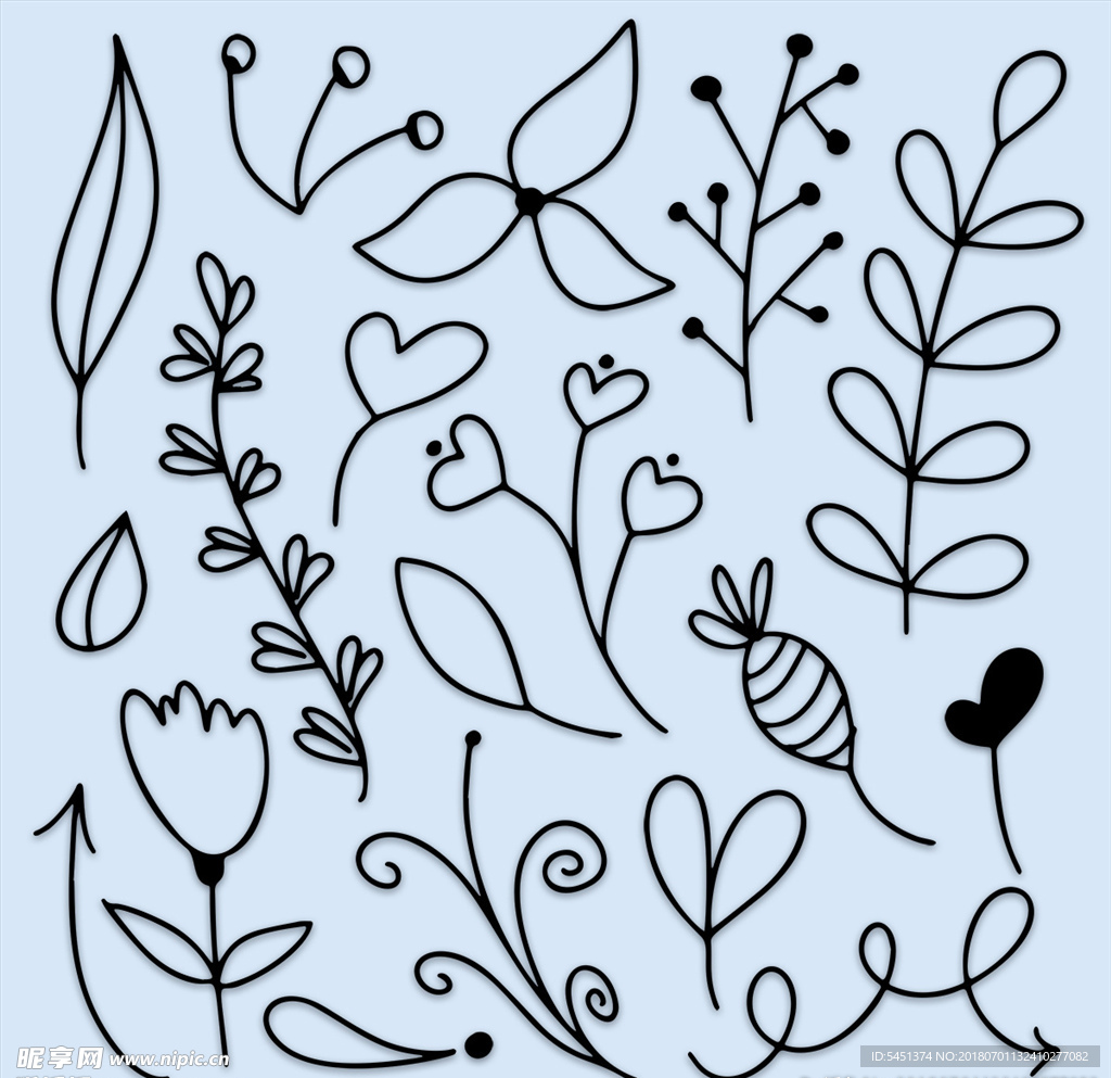 线条填色花草纹样